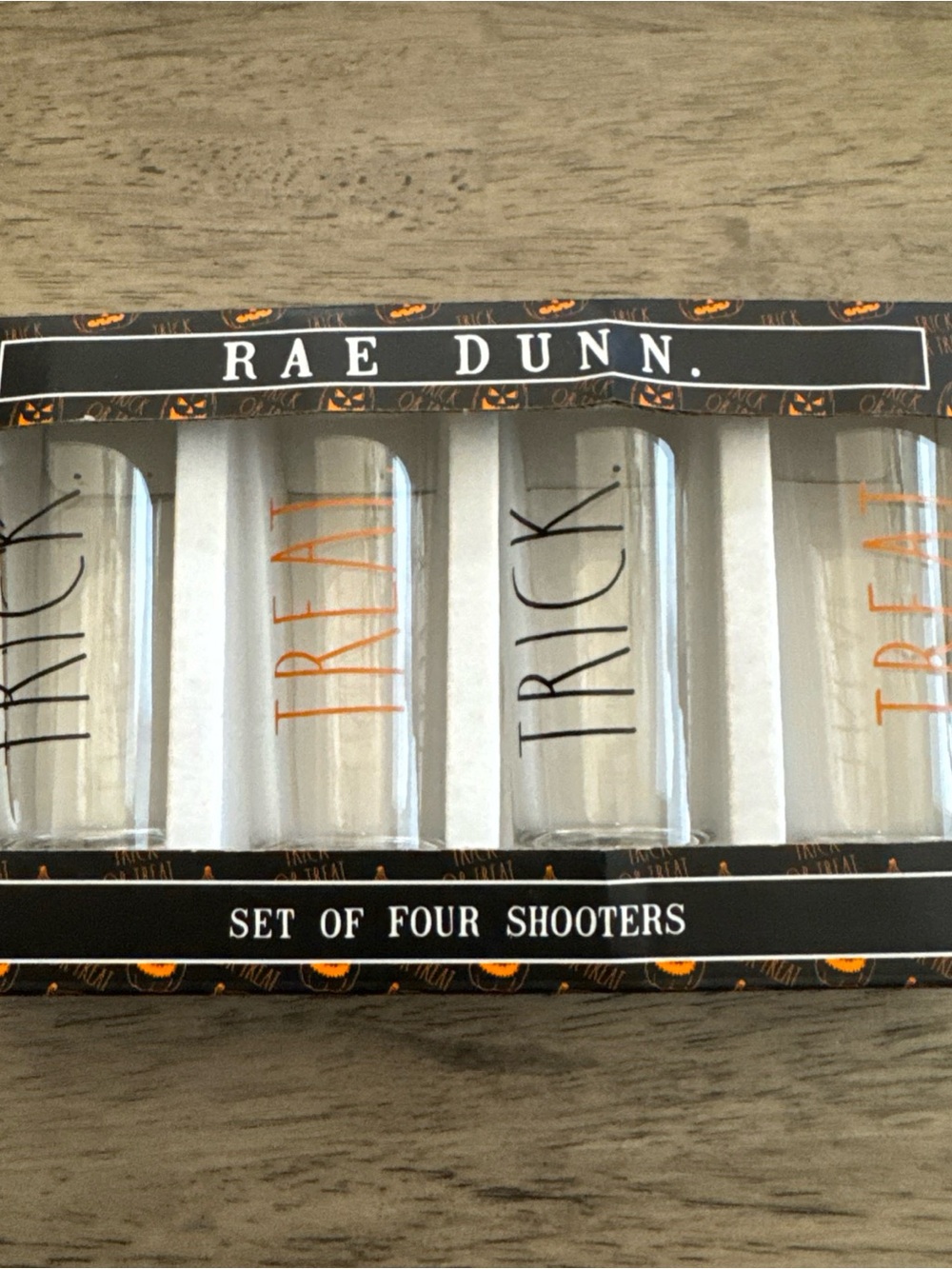 Rae Dunn Black and Orange Halloween Shot Glass Set - Four Pieces